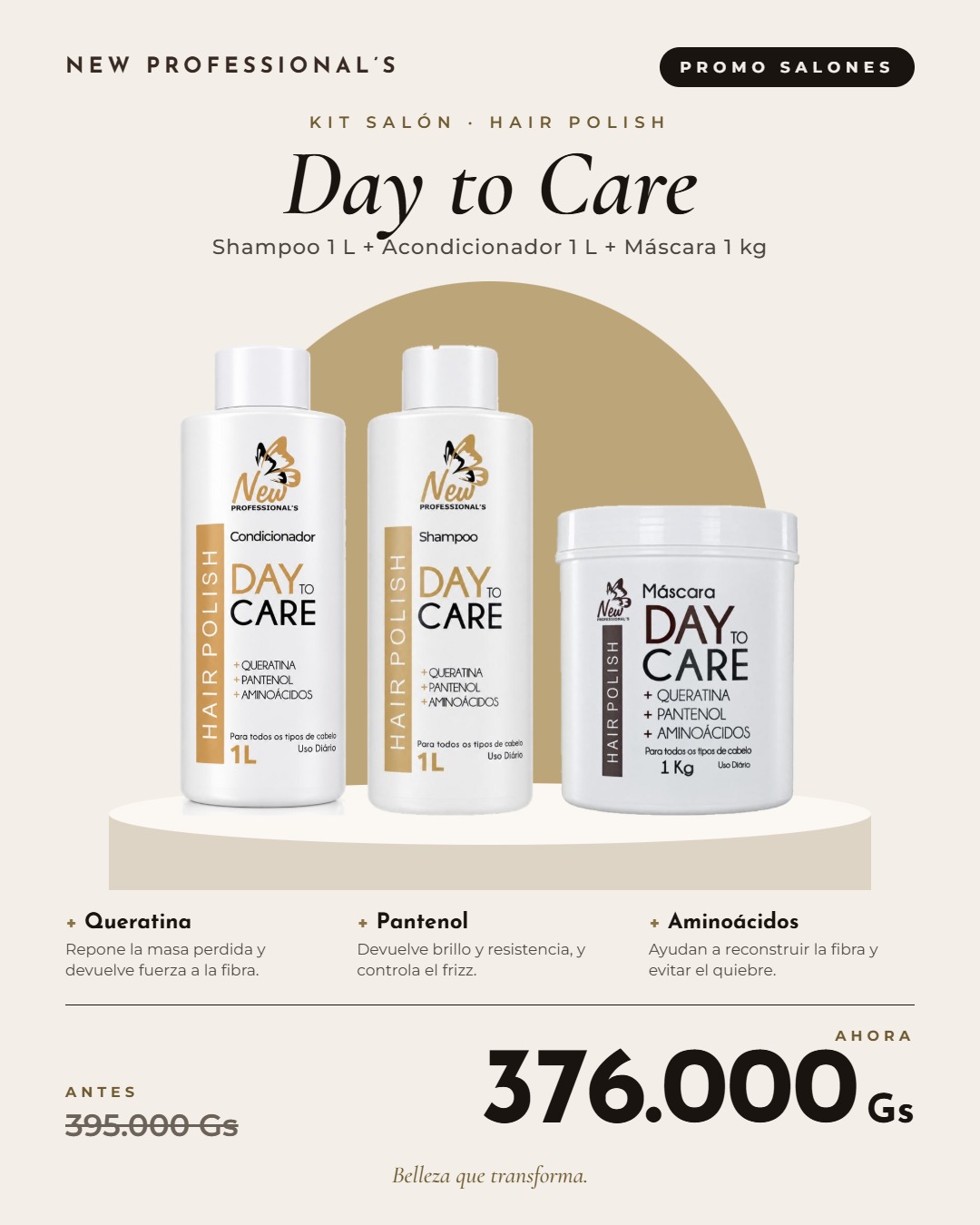 KIT DAY TO CARE SHAMPOO - CONDICIONADOR - MASCARA 1LT