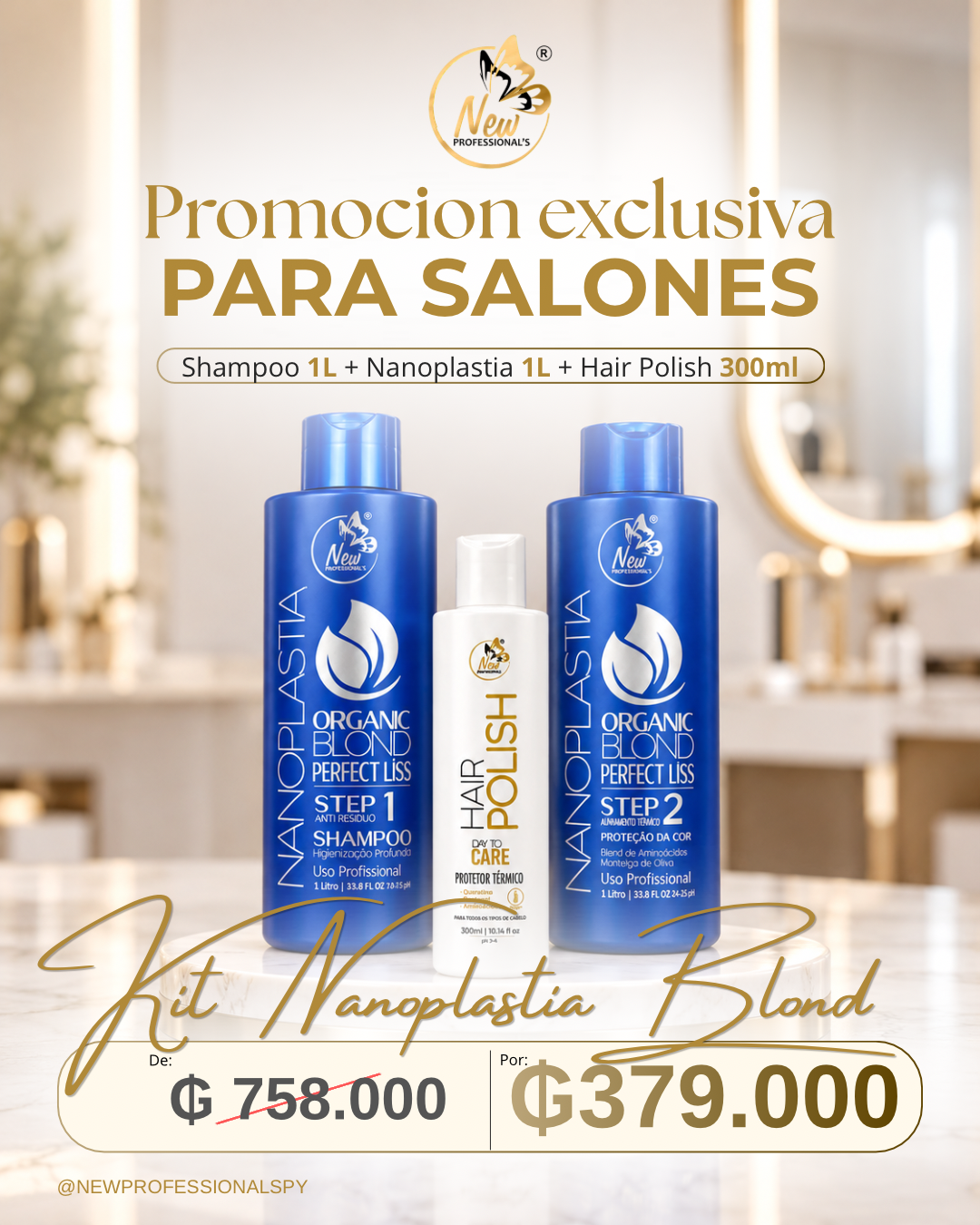 KIT NANOPLASTIA BLOND + PROTETOR TERMICO HAIR POLISH de 758.000 por 379.000