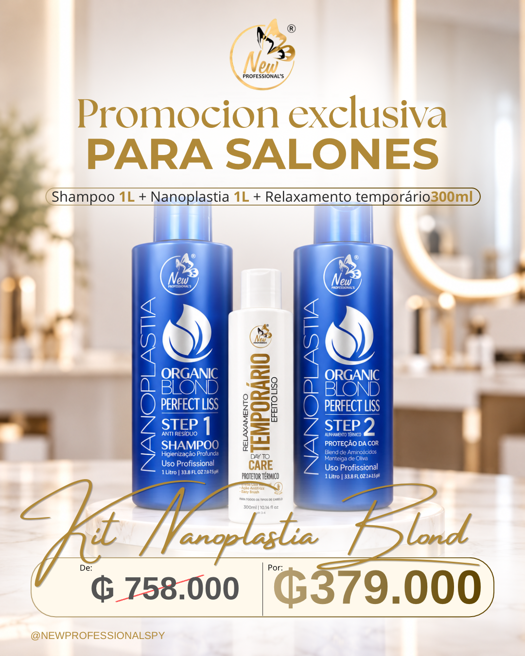 KIT NANOPLASTIA BLOND + PROTETOR TERMICO RELACHAMENTO TEMPORARIO de 758.000 por 379.000
